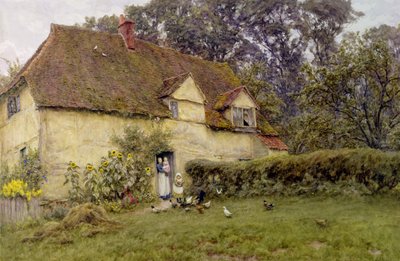 家禽に餌をやる 作： Helen Allingham